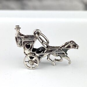 VINTAGE 🌸 Just Married Wedding Horse &Buggy Love Charm Sterling Silver 925 Beau